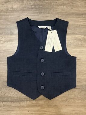Janie and Jack Vest Boys Size 2T Navy Wool Holiday Special Occassion Button New